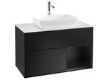 Villeroy und Boch Finion Waschtischunterschrank F781PDPD 100cm, Abdeckplatte white matt, Regale Black matt lacquer, Black matt lacquer