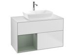 Villeroy und Boch Finion Waschtischunterschrank G771GMMT 100cm, Abdeckplatte white matt, Emotion, Regale Olive matt lacquer, White matt lacquer