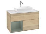 Villeroy und Boch Finion Waschtischunterschrank G771GMPC 100cm, Abdeckplatte white matt, Emotion, Regale Olive matt lacquer, Oak Veneer