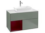 Villeroy und Boch Finion Waschtischunterschrank G771HBGM 100cm, Abdeckplatte white matt, Emotion, Regale Peony matt lacquer, Olive Matt Lacquer