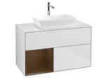 Villeroy und Boch Finion Waschtischunterschrank G771GNMT 100cm, Abdeckplatte white matt, Emotion, Regale Walnut Veneer, White matt lacquer