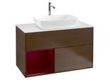 Villeroy und Boch Finion Waschtischunterschrank G771HBGN 100cm, Abdeckplatte white matt, Emotion, Regale Peony matt lacquer, Walnut veneer