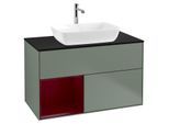 Villeroy und Boch Finion Waschtischunterschrank G772HBGM 100cm, Abdeckplatte black matt, Emotion, Regale Peony matt lacquer, Olive Matt Lacquer