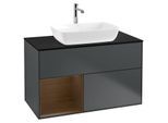 Villeroy und Boch Finion Waschtischunterschrank G772GNHG 100cm, Abdeckplatte black matt, Emotion, Regale Walnut Veneer, Midnight Blue Matt Lacquer