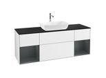Villeroy und Boch Finion Waschtischunterschrank F862HGGF 160cm, Abdeckplatte black matt, Regale Midnight matt lacquer, Glossy white lacquer