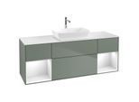 Villeroy und Boch Finion Waschtischunterschrank F861GFGM 160cm, Abdeckplatte white matt, Regale Glossy white lacquer, Olive Matt Lacquer