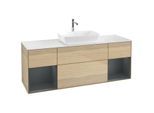 Villeroy und Boch Finion Waschtischunterschrank F861HGPC 160cm, Abdeckplatte white matt, Regale Midnight matt lacquer, Oak Veneer