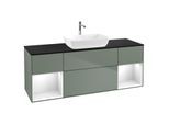 Villeroy und Boch Finion Waschtischunterschrank G862GFGM 160cm, Abdeckplatte black matt, Emotion, Regale Glossy white lacquer, Olive Matt Lacquer