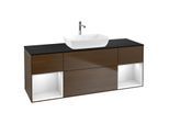 Villeroy und Boch Finion Waschtischunterschrank G862MTGN 160cm, Abdeckplatte black matt, Emotion, Regale White matt lacquer, Walnut veneer