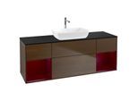 Villeroy und Boch Finion Waschtischunterschrank G862HBGN 160cm, Abdeckplatte black matt, Emotion, Regale Peony matt lacquer, Walnut veneer