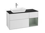 Villeroy und Boch Finion Waschtischunterschrank G812GMMT 120cm, Abdeckplatte black matt, Emotion, Regale Olive matt lacquer, White matt lacquer