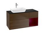 Villeroy und Boch Finion Waschtischunterschrank G812HBGN 120cm, Abdeckplatte black matt, Emotion, Regale Peony matt lacquer, Walnut veneer