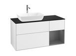 Villeroy und Boch Finion Waschtischunterschrank F812GKGF 120cm, Abdeckplatte black matt, Regale Anthracite matt lacquer, Glossy white lacquer