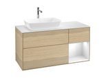 Villeroy und Boch Finion Waschtischunterschrank G811GFPC 120cm, Abdeckplatte white matt, Emotion, Regale Glossy white lacquer, Oak Veneer