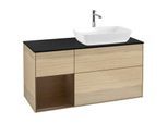 Villeroy und Boch Finion Waschtischunterschrank F802GNPC 120cm, Abdeckplatte black matt, Regale Walnut Veneer, Oak Veneer