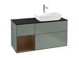 Villeroy und Boch Finion Waschtischunterschrank F802GNGM 120cm, Abdeckplatte black matt, Regale Walnut Veneer, Olive Matt Lacquer