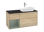 Villeroy und Boch Finion Waschtischunterschrank F802GMPC 120cm, Abdeckplatte black matt, Regale Olive matt lacquer, Oak Veneer