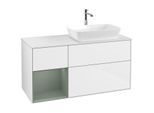 Villeroy und Boch Finion Waschtischunterschrank F801GMGF 120cm, Abdeckplatte white matt, Regale Olive matt lacquer, Glossy white lacquer