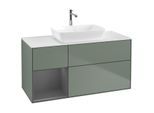 Villeroy und Boch Finion Waschtischunterschrank F821GKGM 120cm, Abdeckplatte white matt, Regale Anthracite matt lacquer, Olive Matt Lacquer