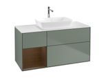 Villeroy und Boch Finion Waschtischunterschrank F821GNGM 120cm, Abdeckplatte white matt, Regale Walnut Veneer, Olive Matt Lacquer