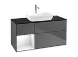 Villeroy und Boch Finion Waschtischunterschrank F822GFGK 120cm, Abdeckplatte black matt, Regale Glossy white lacquer, Anthracite matt