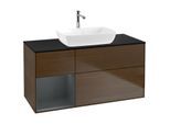 Villeroy und Boch Finion Waschtischunterschrank F822HGGN 120cm, Abdeckplatte black matt, Regale Midnight matt lacquer, Walnut veneer