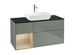 Villeroy und Boch Finion Waschtischunterschrank F822PCGM 120cm, Abdeckplatte black matt, Regale Oak Veneer, Olive Matt Lacquer