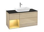 Villeroy und Boch Finion Waschtischunterschrank F822HFPC 120cm, Abdeckplatte black matt, Regale Gold matt lacquer, Oak Veneer