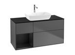 Villeroy und Boch Finion Waschtischunterschrank F822PDGK 120cm, Abdeckplatte black matt, Regale Black matt lacquer, Anthracite matt