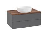 Villeroy und Boch Antao Waschtisch-Unterschrank L19012GK mit Beleuchtung, 2 Auszüge, 800 x 360 x 500 mm, Front ohne Struktur, Anthracite Matt Lacquer / Warm Walnut