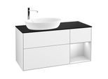 Villeroy und Boch Finion Waschtischunterschrank G932MTGF 120cm, Abdeckplatte black matt, Emotion, Regale White matt lacquer, Glossy white lacquer