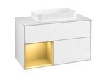 Villeroy und Boch Finion Waschtischunterschrank F651HFGF 100x60,3x50,1cm, Regal links Gold matt, Glossy white lacquer
