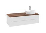 Villeroy und Boch Antao Waschtisch-Unterschrank K23052GF 120x36x50cm, Hahnloch, Waschbeckenplattenfarbe warm walnut, glossy white lacquer