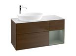 Villeroy und Boch Finion Waschtischunterschrank F931GMGN 120cm, Abdeckplatte white matt, Regale Olive matt lacquer, Walnut veneer