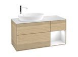 Villeroy und Boch Finion Waschtischunterschrank F931GFPC 120cm, Abdeckplatte white matt, Regale Glossy white lacquer, Oak Veneer
