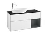 Villeroy und Boch Finion Waschtischunterschrank F932HGGF 120cm, Abdeckplatte black matt, Regale Midnight matt lacquer, Glossy white lacquer