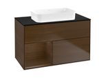 Villeroy und Boch Finion Waschtischunterschrank F652GNGN 100x60,3x50,1cm, Regal links Walnut veneer, Walnut veneer