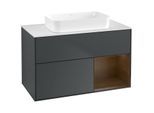 Villeroy und Boch Finion Waschtischunterschrank F661GNHG 100x60,3x50,1cm, Regal rechts Walnut veneer, Midnight Blue Matt Lacquer