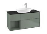 Villeroy und Boch Finion Waschtischunterschrank F942GMGM 120cm, Abdeckplatte black matt, Regale Olive matt lacquer, Olive Matt Lacquer