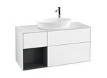 Villeroy und Boch Finion Waschtischunterschrank F941HGGF 120cm, Abdeckplatte white matt, Regale Midnight matt lacquer, Glossy white lacquer