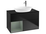 Villeroy und Boch Finion Waschtischunterschrank F892GMPD 100cm, Abdeckplatte black matt, Regale Olive matt lacquer, Black matt lacquer