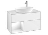 Villeroy und Boch Finion Waschtischunterschrank F891GFGF 100cm, Abdeckplatte white matt, Regale Glossy white lacquer, Glossy white lacquer