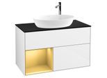 Villeroy und Boch Finion Waschtischunterschrank F892HFGF 100cm, Abdeckplatte black matt, Regale Gold matt lacquer, Glossy white lacquer