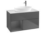 Villeroy und Boch Finion Waschtischunterschrank F891GKGK 100cm, Abdeckplatte white matt, Regale Anthracite matt lacquer, Anthracite matt
