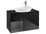 Villeroy und Boch Finion Waschtischunterschrank G892GKPD 100cm, Abdeckplatte black matt, Emotion, Regale Anthracite matt lacquer, Black matt lacquer