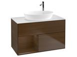 Villeroy und Boch Finion Waschtischunterschrank G891GNGN 100cm, Abdeckplatte white matt, Emotion, Regale Walnut Veneer, Walnut veneer