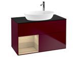 Villeroy und Boch Finion Waschtischunterschrank G892PCHB 100cm, Abdeckplatte black matt, Emotion, Regale Oak Veneer, Peony Matt