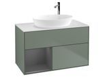 Villeroy und Boch Finion Waschtischunterschrank G891GKGM 100cm, Abdeckplatte white matt, Emotion, Regale Anthracite matt lacquer, Olive Matt Lacquer