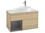 Villeroy und Boch Finion Waschtischunterschrank G891GKPC 100cm, Abdeckplatte white matt, Emotion, Regale Anthracite matt lacquer, Oak Veneer