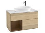 Villeroy und Boch Finion Waschtischunterschrank G891GNPC 100cm, Abdeckplatte white matt, Emotion, Regale Walnut Veneer, Oak Veneer